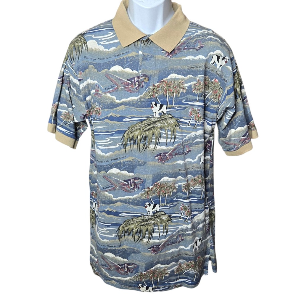 Big Dog Mens Tropical Polo Shirt Size Medium Vacation Beach Resort Cruise Cotton